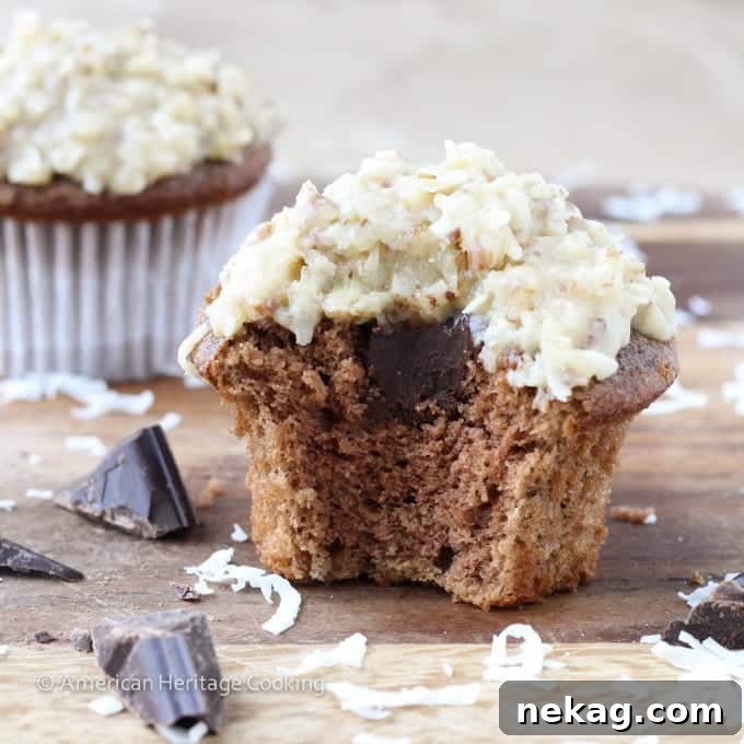 German Chocolate Cupcakes with German Chocolate Ganache Filling