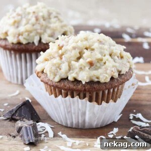 German Chocolate Cupcakes with German Chocolate Ganache Filling