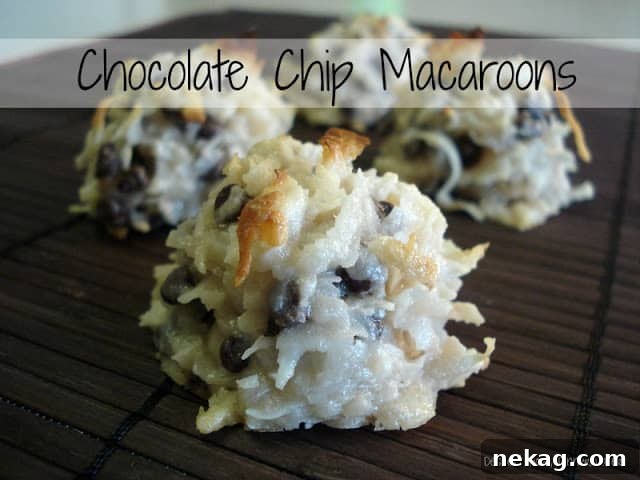 Decadent Chocolate Chip Macaroon Dreams 8 A close-up shot of a perfectly baked chocolate chip macaroon, highlighting its chewy, golden-brown exterior and the enticing melted chocolate within.