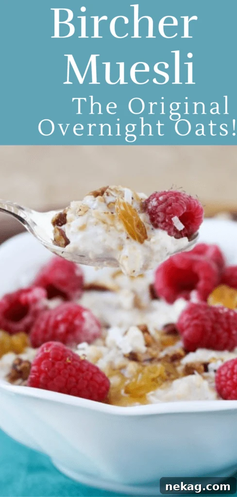 The original overnight oats! A refreshing Bircher Muesli breakfast in a glass jar, perfect for busy mornings