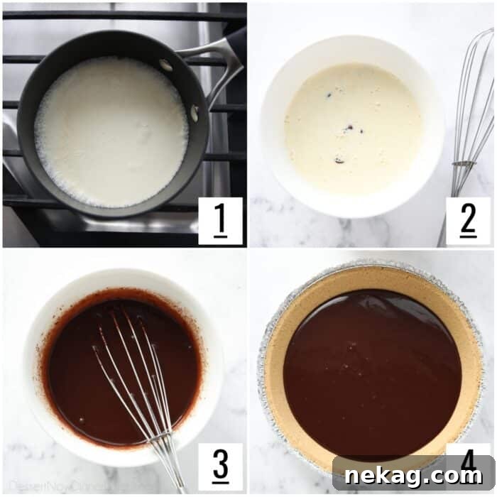 Steps to make truffle filling for the bottom of the pie.