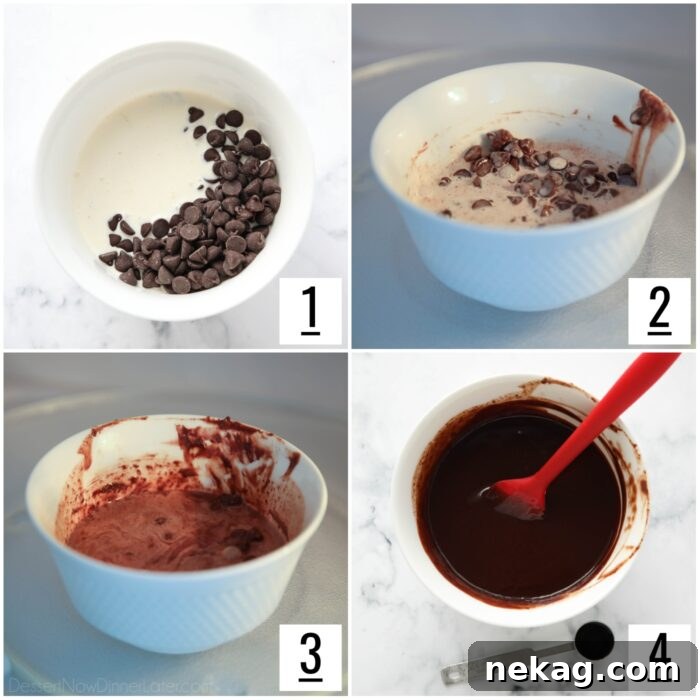 Steps to make ganache for whipped chocolate filling.
