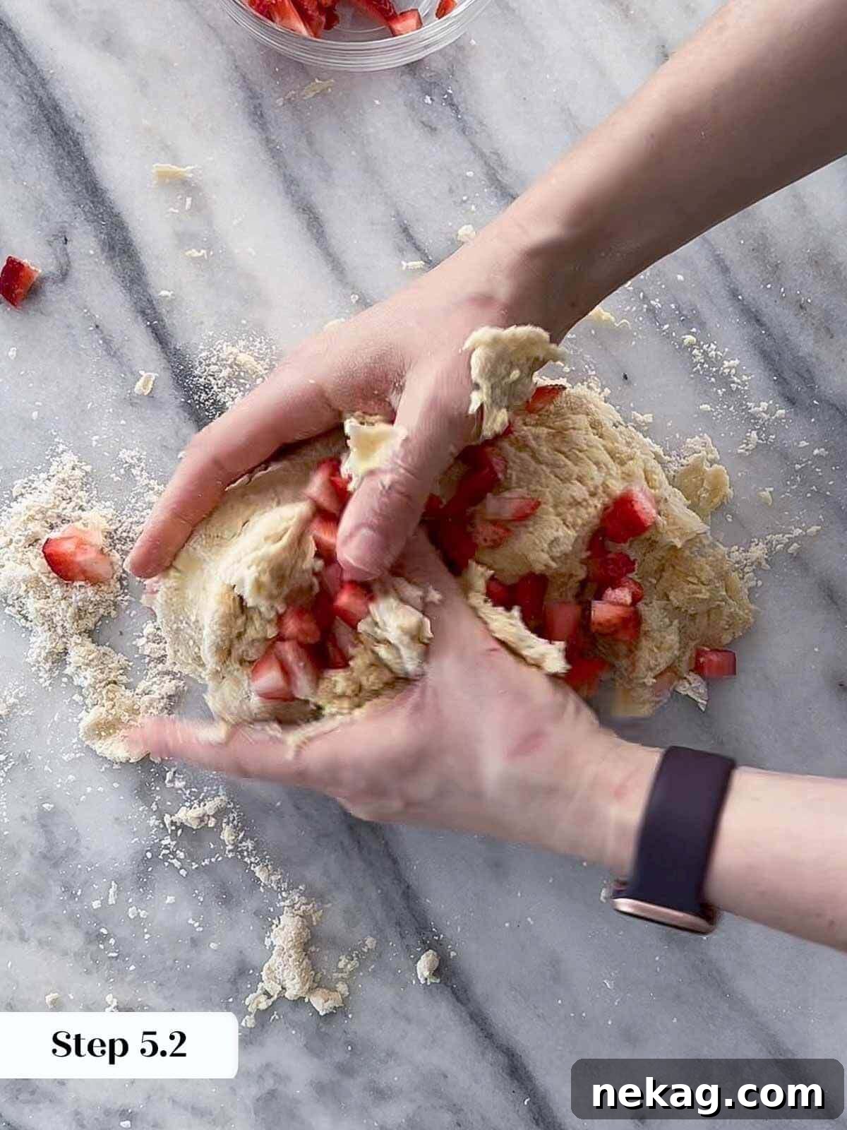 Homemade Strawberry Scones 8 Scone dough after light kneading, showing a more cohesive and smooth texture.