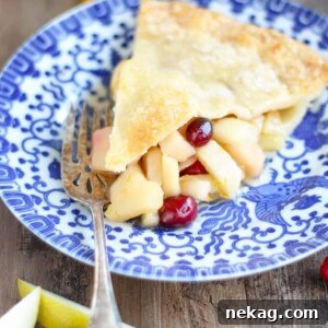 A round image of a Cranberry Orange Pear Pie Slice.