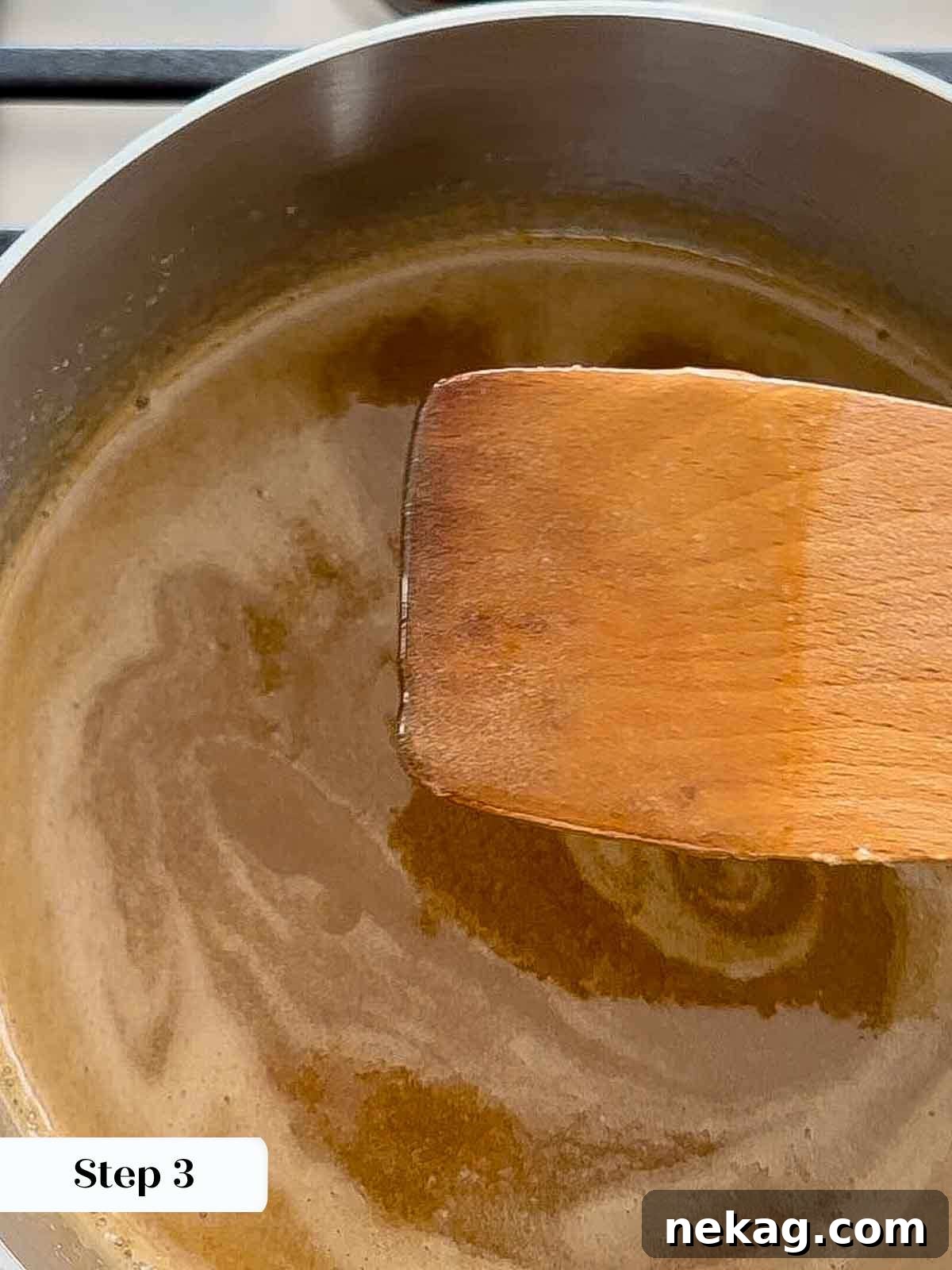 Caramelized Pecan Indulgence 5 Sugar dissolving in a pot, demonstrating the initial stage of praline preparation.