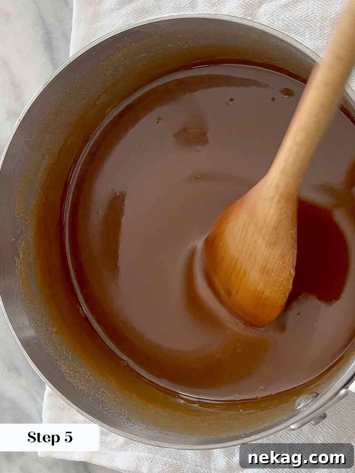 Caramelized Pecan Indulgence 7 Candy mixture cooling in the pot after being removed from heat, a critical step.
