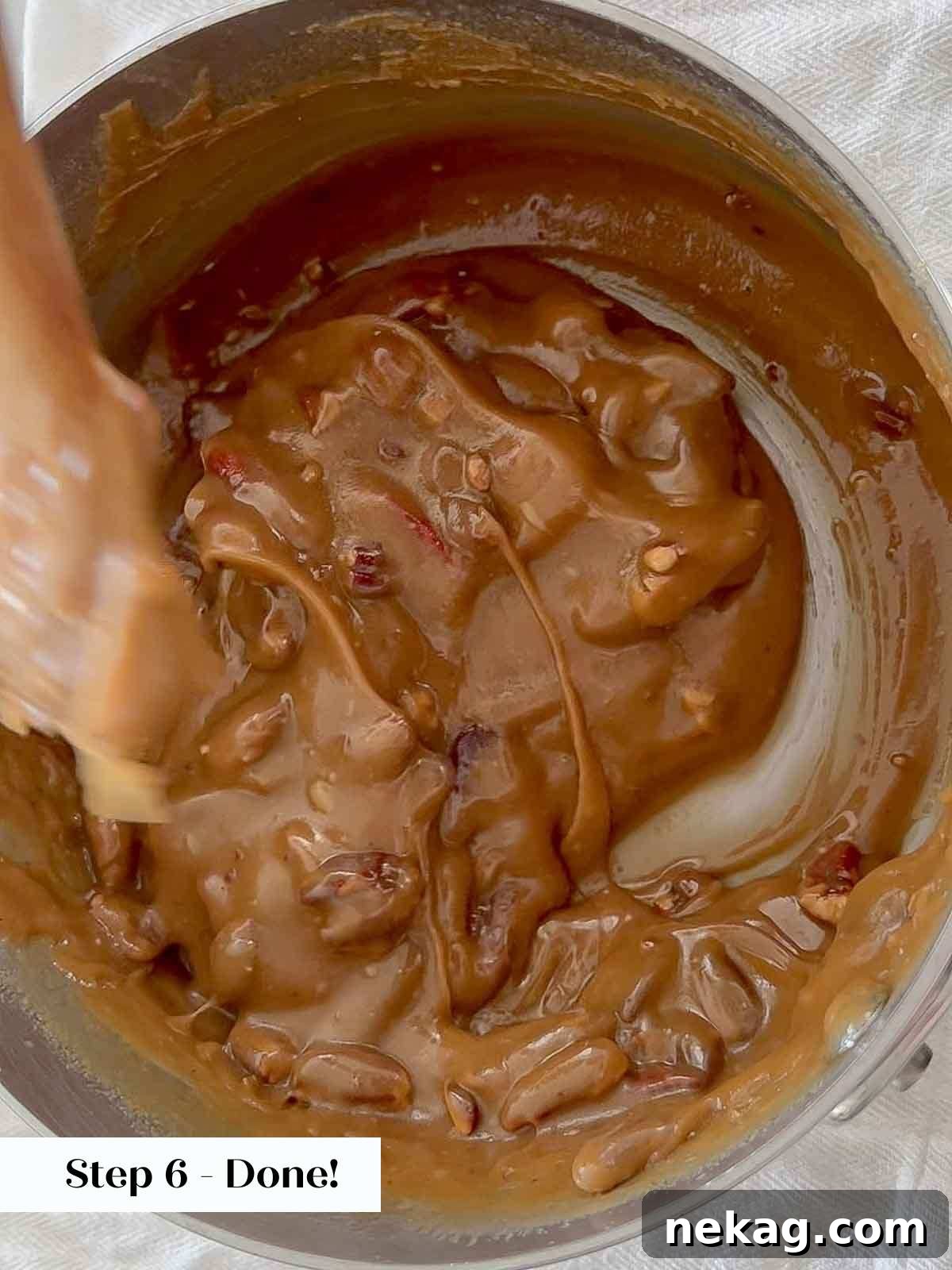 Caramelized Pecan Indulgence 10 Praline candy in the pot, perfectly thickened and ready for immediate portioning.