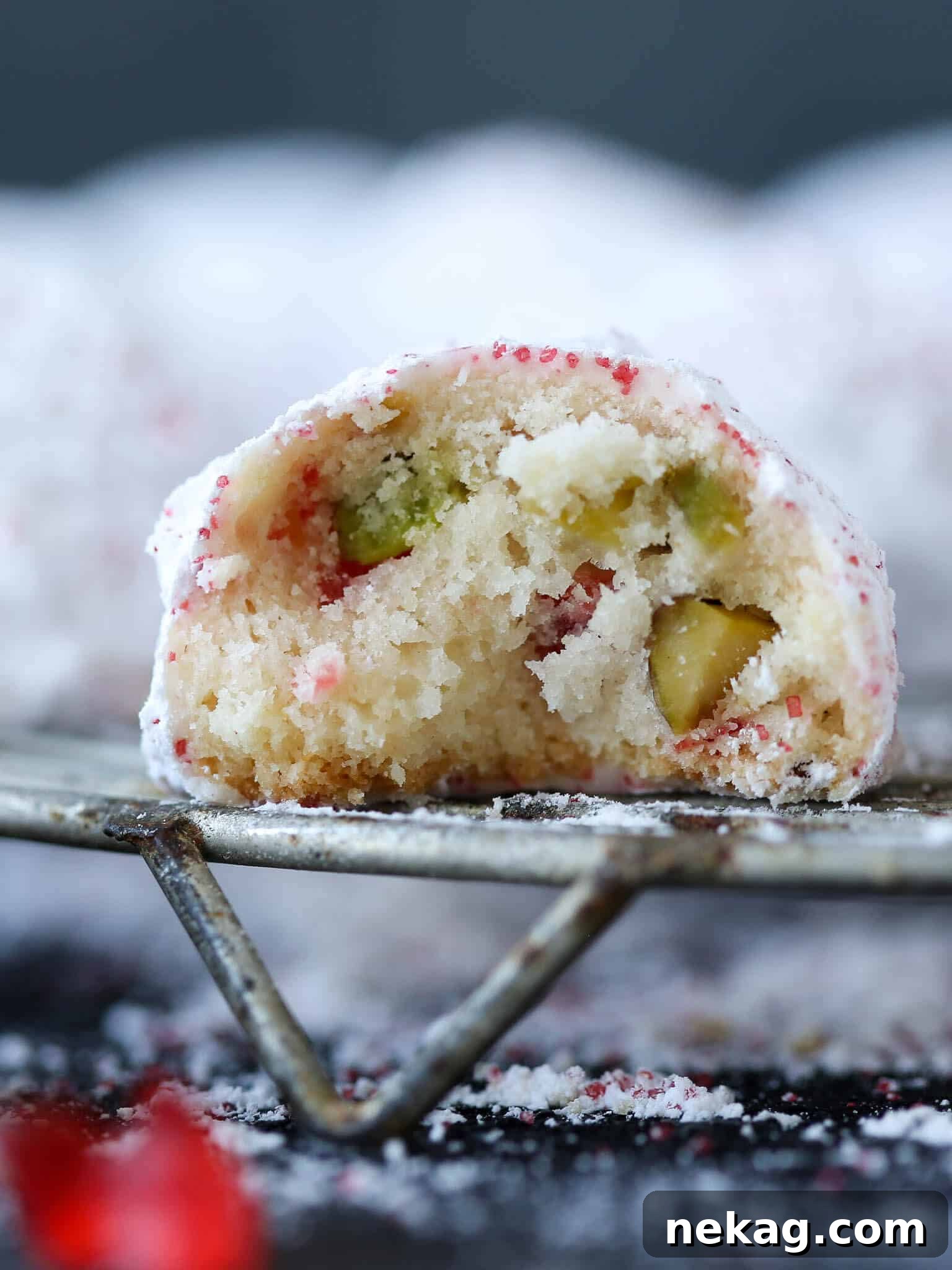 Pistachio Cherry Bliss Bites 2 Crumbly Cherry Pistachio Snowball Cookies