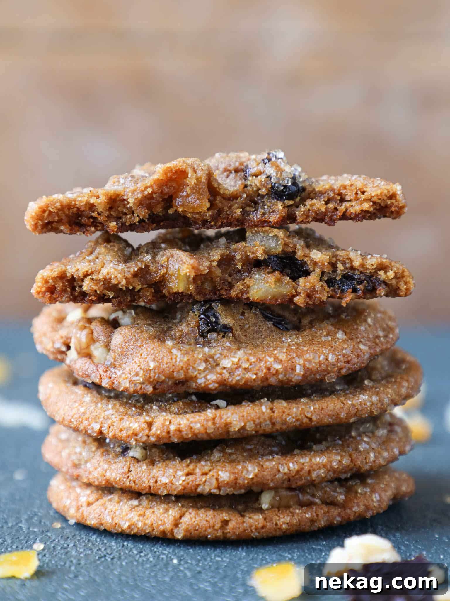 Crumbly Texture of Chewy Cherry Orange Molasses Cookies, showcasing the soft interior and inclusions.