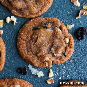 Cherry Orange Molasses Cookies presented beautifully from an overhead perspective.