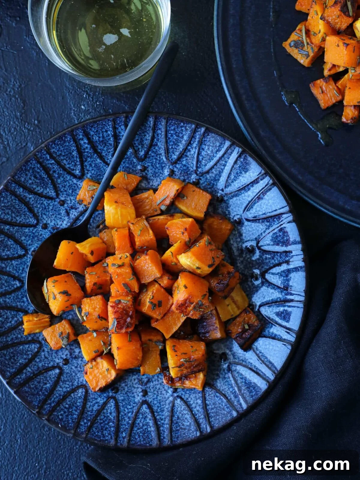 Perfectly plated spiced roasted butternut squash, an appetizing and healthy side.