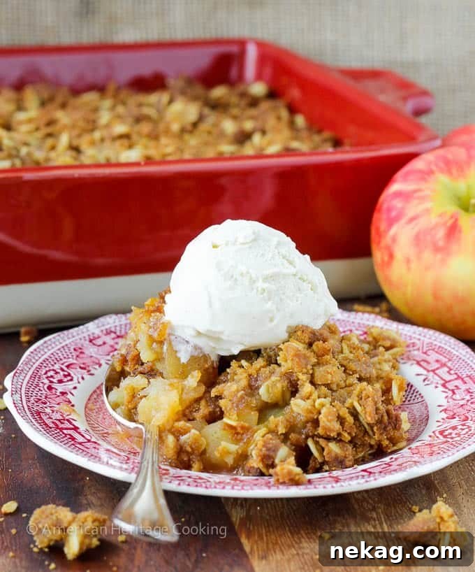 Mom's Brown Sugar Apple Crisp, a comforting, easy, family recipe for the best apple crisp, ready for dessert.