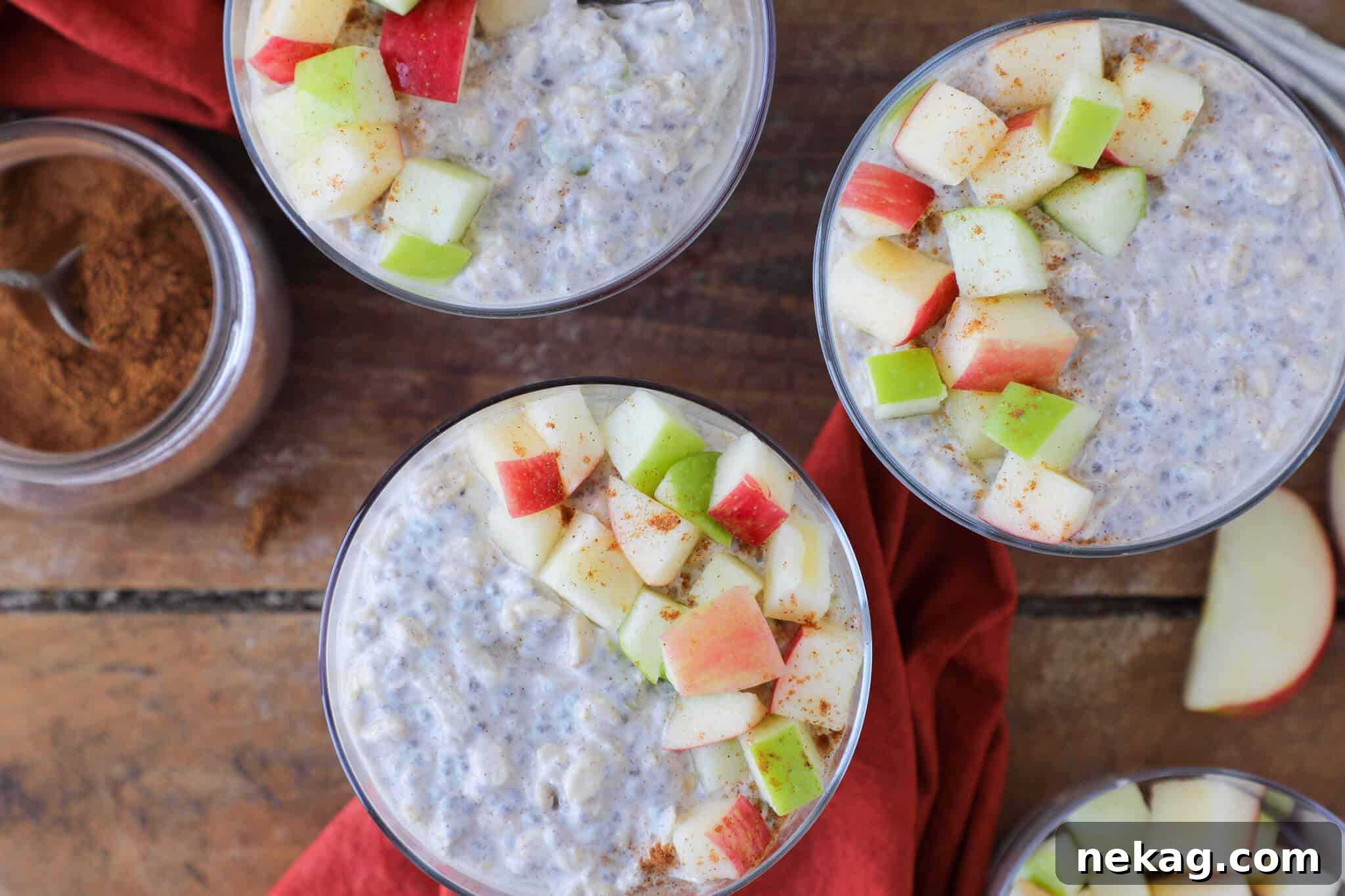 Spiced Apple Pie Overnight Oats 5 Autumn breakfast tablescape with Apple Pie Overnight Oats and fresh apples