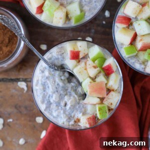 Delicious Apple Pie Overnight Oats with apple slices and cinnamon