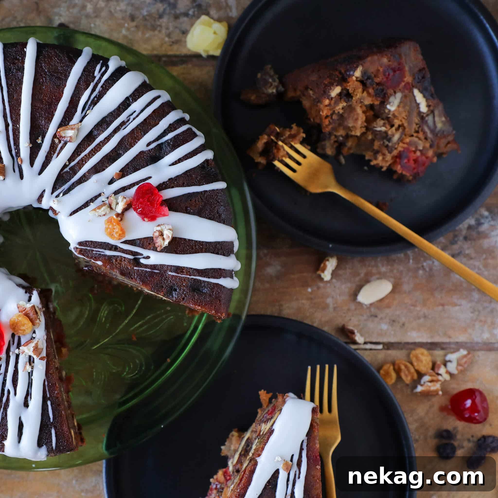 Festive Christmas Gateau served with a gold fork, ready to be enjoyed.