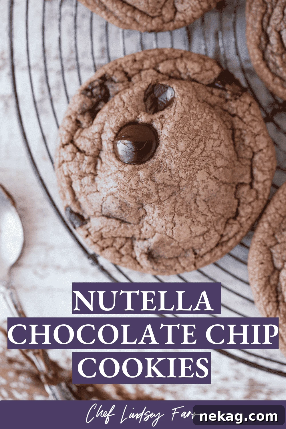 A single Nutella cookie on a cooling rack, ready to be enjoyed.