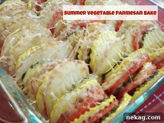 Summer Vegetable Parmesan Bake in a casserole dish