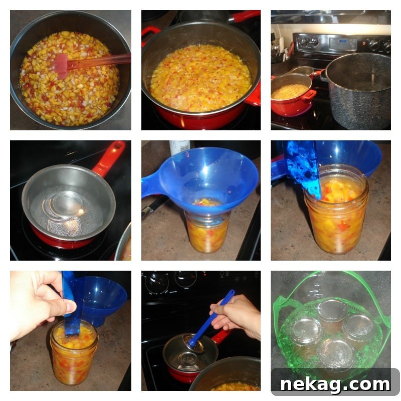 Spicy Peach Salsa - Jars in Canner