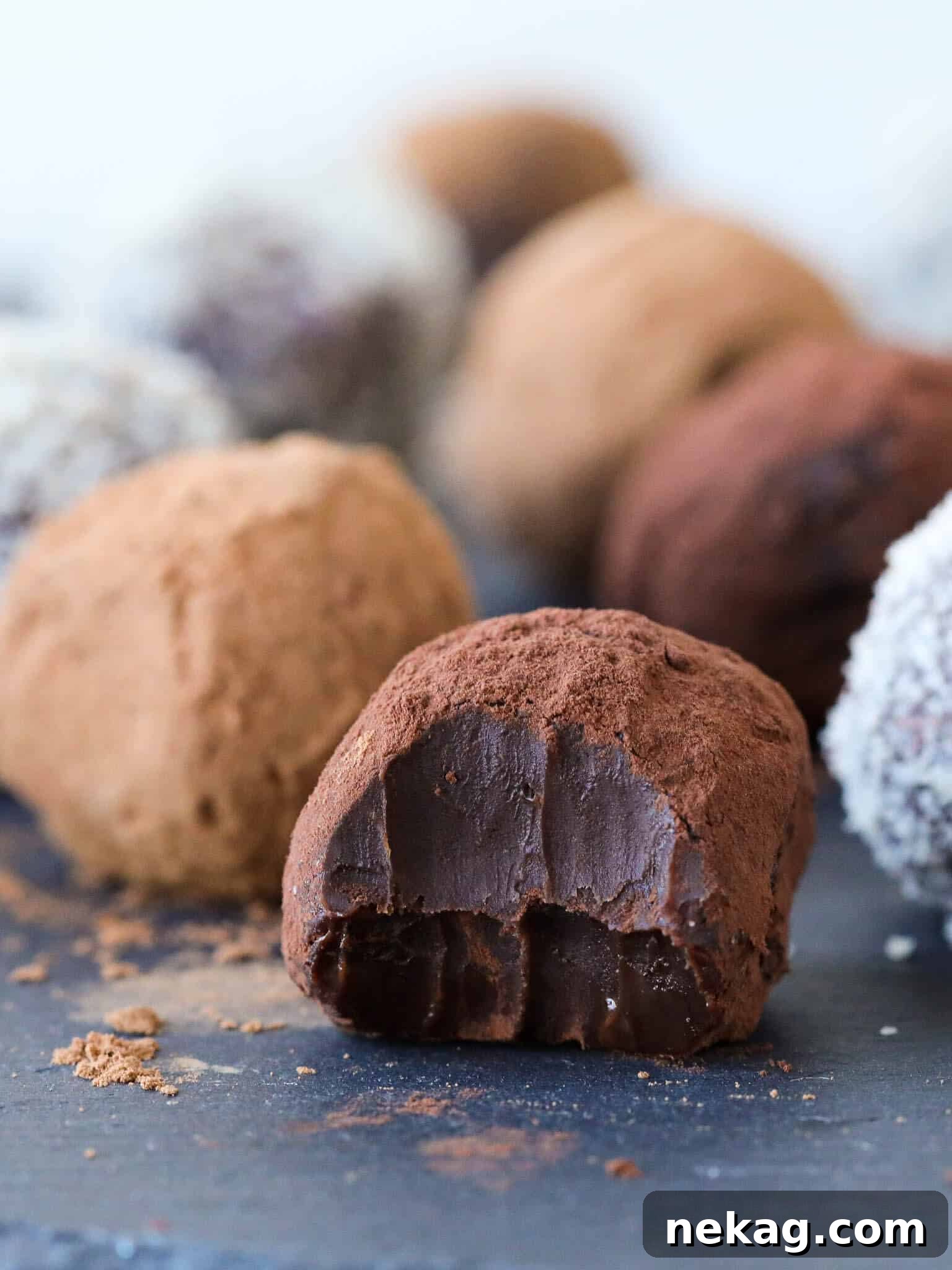 Decadent Nutella Truffles 2 Decadent dark chocolate Nutella truffles with a rich, smooth texture, perfect for a luxurious treat.