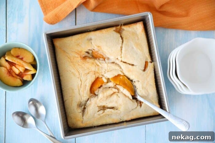 Effortless Peach Cobbler Perfection 10 Baked peach cobbler made with canned peaches.