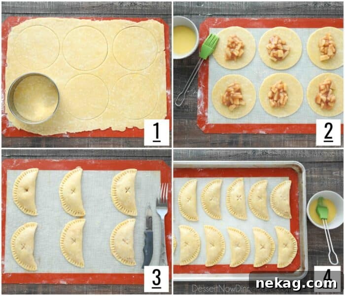 Collage image of steps to make apple hand pies.
