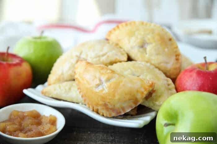 Single-serve apple pies with glaze.
