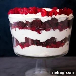 A delightful Red Velvet Raspberry Trifle, presented beautifully.