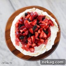 A beautiful Lemon Berry Pavlova Cake.