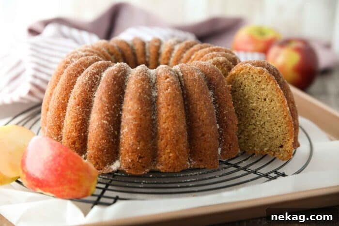 Slice being removed from the apple cider donut cake.