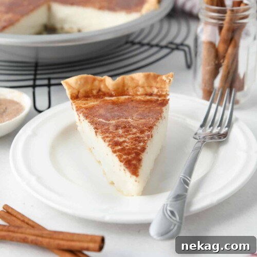 A beautifully presented slice of Hoosier Pie on a plate, showing the rich filling and spiced topping.