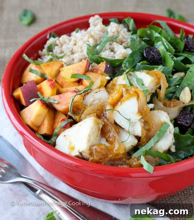 Collard Green Salad with Vidalia Onion Peach Glazed Chicken - Fresh and vibrant greens topped with glazed chicken