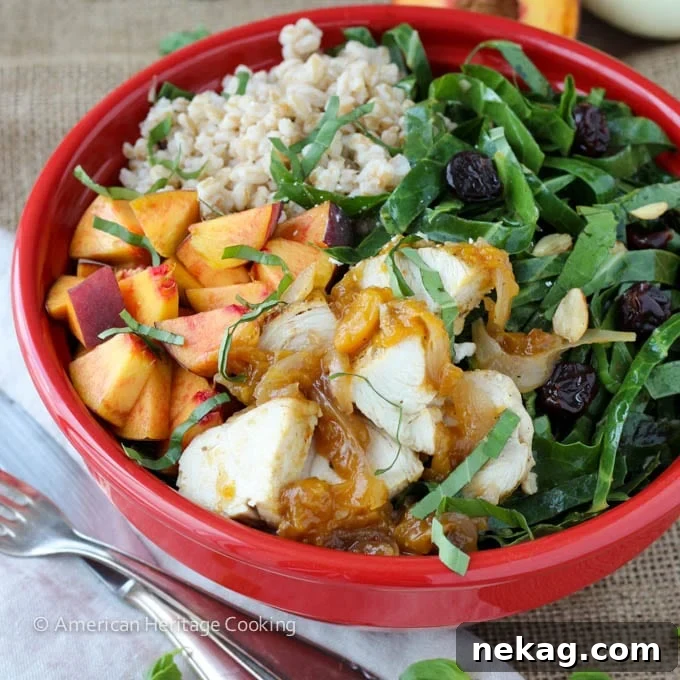 Collard Green Salad with Vidalia Onion Peach Glazed Chicken - Completed salad with perfectly cooked chicken, ready to serve