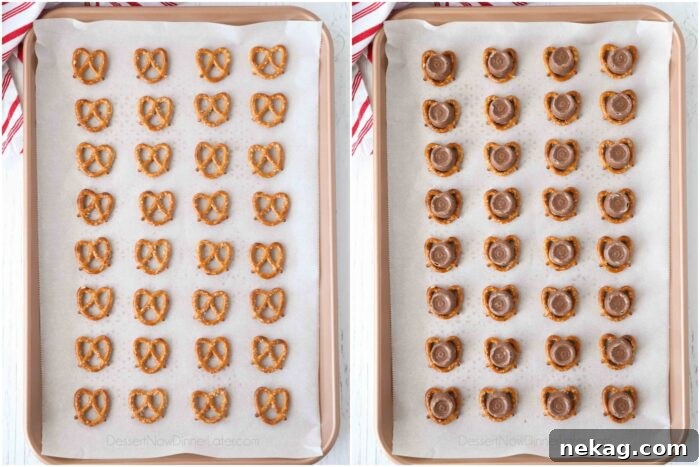 Pretzels on a tray. Then topped with Rolo candies.