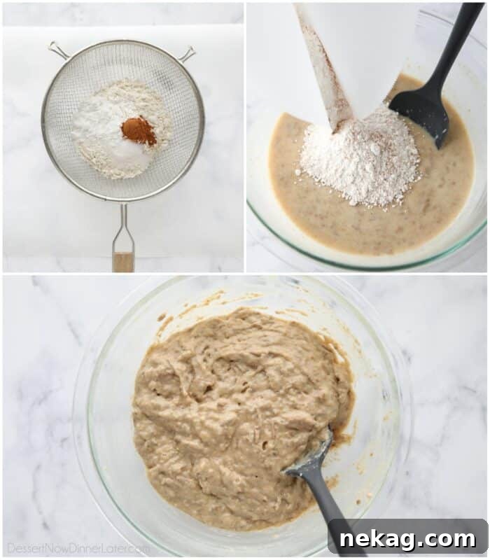 Wholesome Bran Muffins 8 Dry ingredients being added to the bran muffin batter.