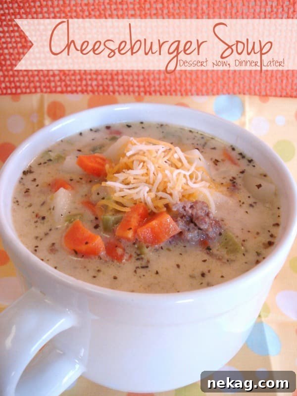 Loaded Cheeseburger Delight 7 Another enticing photo of the creamy cheeseburger soup, showcasing its rich texture.