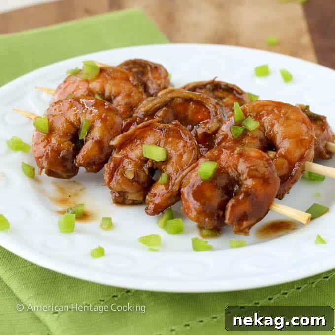 Zesty Grill Brew Prawns 5 Close up of Spicy Barbecue Beer Shrimp on a skewer