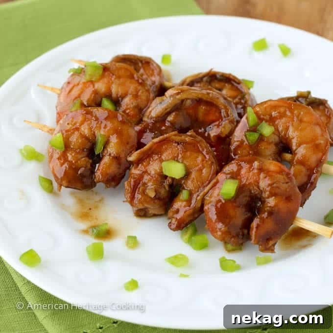Zesty Grill Brew Prawns 6 Spicy Barbecue Beer Shrimp on skewers arranged on a plate