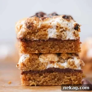 Soft Chewy S'mores Crumble Bars sliced stacked