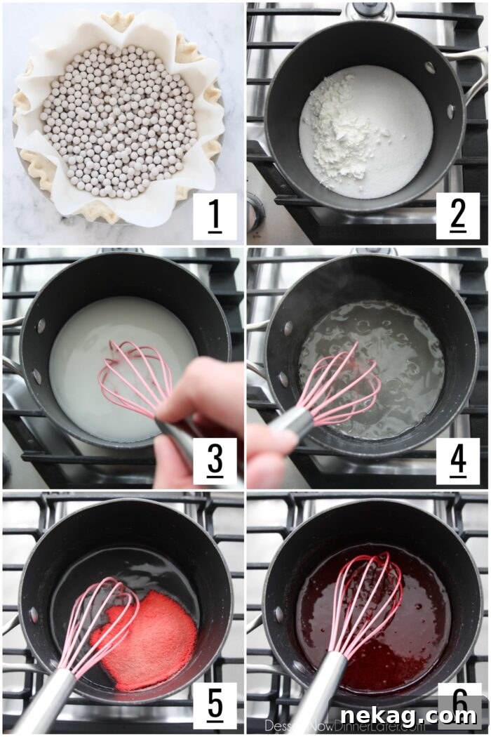 Steps to make pie crust and strawberry glaze.