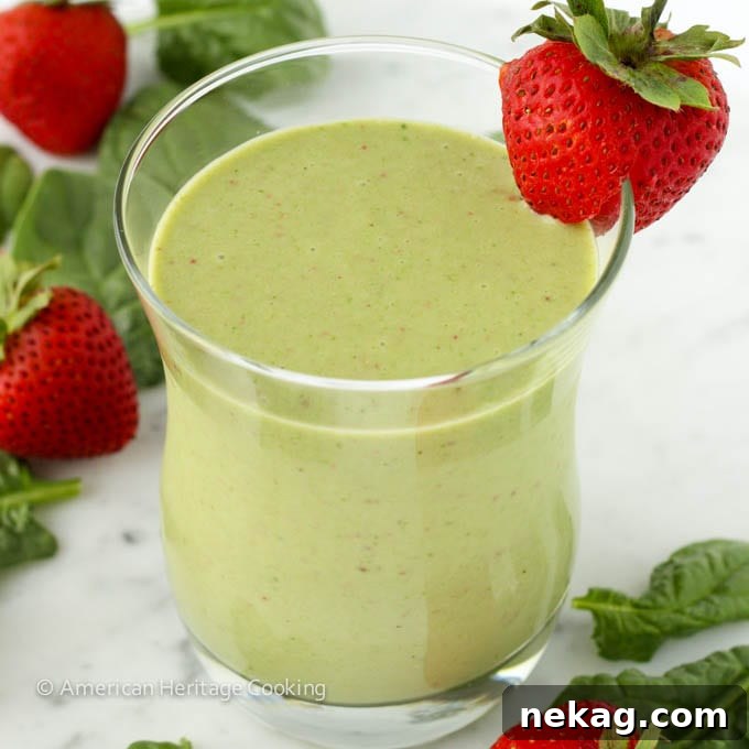 Strawberry Banana Green Power Smoothie 2 Strawberry Banana Spinach Smoothie - a vibrant, healthy drink with no added sugar