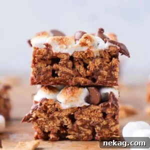 No Bake Golden Graham S'mores Bars sliced stacked