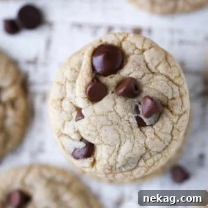 Nutty Brown Butter Chocolate Chip Perfection 6 Brown Butter Cream Cheese Chocolate Chip Cookies stack viewed from top.