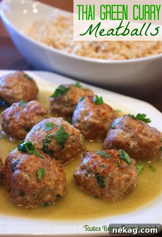 Thai Green Curry Turkey Meatballs simmering in sauce