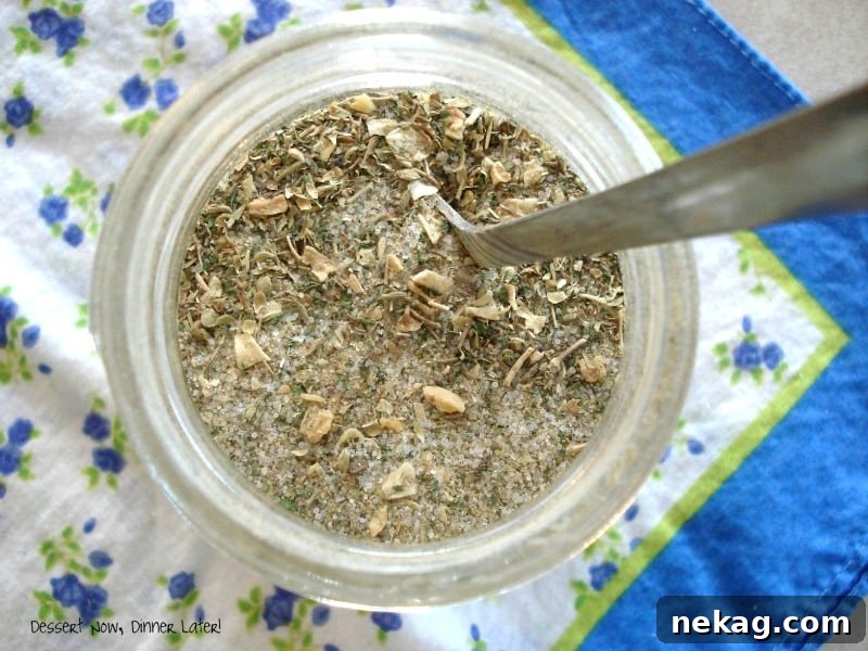 Velvet Italian Slow Cooker Chicken 4 Homemade Italian Seasoning Dressing Mix in a jar, ready for use.