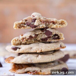 Brown Butter Snickers Caramel Core Chocolate Chip Cookies 6 Caramel Stuffed Brown Butter Snickers Chocolate Chip Cookies interior detail