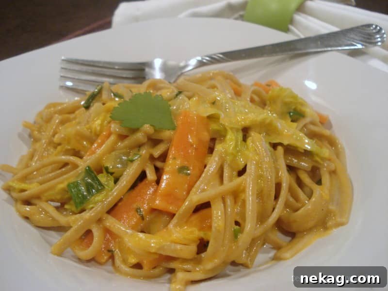 Creamy Coconut Red Curry Noodles 3 Rich Coconut Red Curry Sauce Coating Fresh Noodles and Vegetables