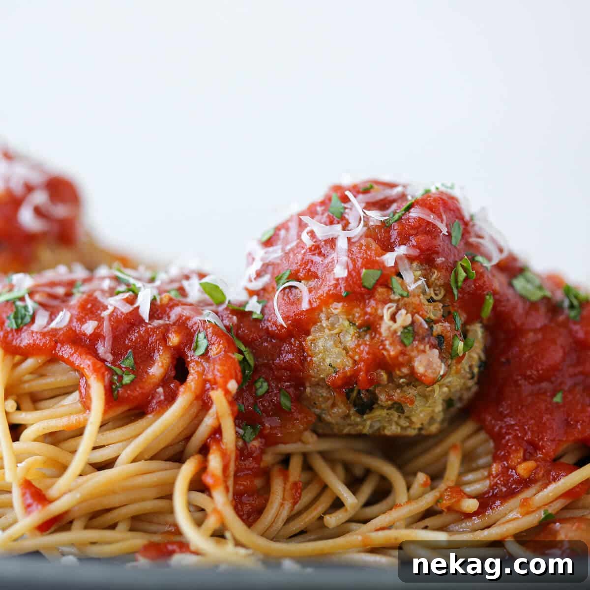 Wholesome Quinoa Veggie Meatballs 3 Quinoa Vegetarian Meatballs in sauce details