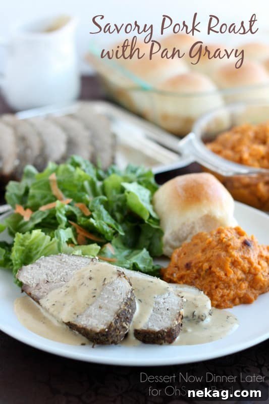 Succulent Pork Roast with Rich Pan Gravy, Sweet Potato and Apple Puree 2 Perfectly roasted pork sirloin, golden brown and seasoned with a savory herb dry rub.