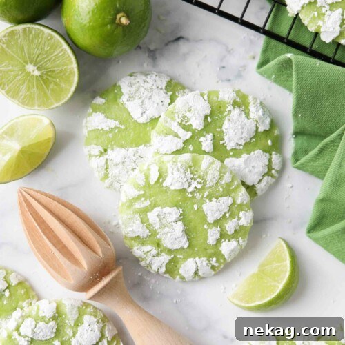 Tangy Lime Crinkle Clouds 10 Crinkle-style lime cookies with powdered sugar.