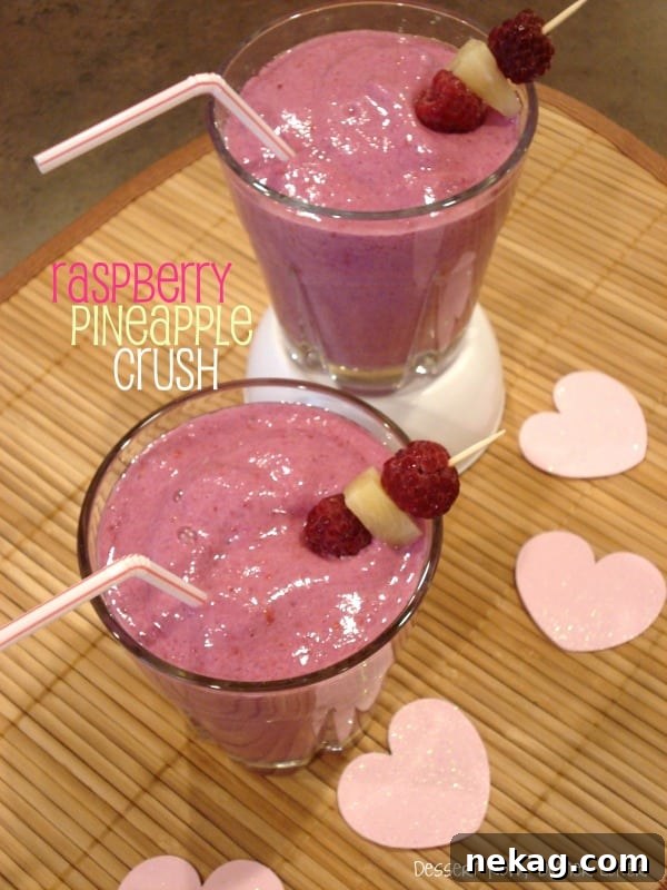 Delightfully creamy Raspberry Pineapple Crush smoothie
